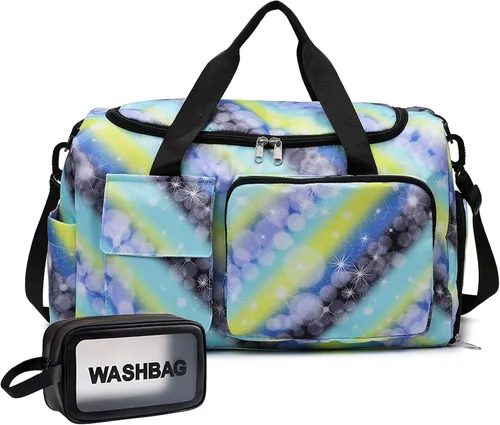 Vista 353 de Pequeña bolsa de gimnasio para mujer, bolsa de viaje con compartimento para zapatos