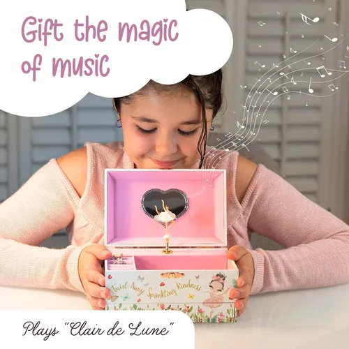 Vista 3 de The Memory Building Co Caja de joyería musical de bailarina, reproduce melodía clásica, caja de música con almacenamiento para niños de 6 a 12 años