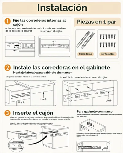 Vista 8 de Gobrico Diapositivas de cajón de 22 pulgadas, cierre suave automático, extensión completa, rodamiento de bolas, guías para gabinete de cocina