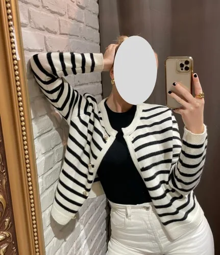 Vista 7 de RICHTRUE Old Money Ropa estética para mujer, suéteres de cárdigan a rayas para mujer, suéter corto de moda