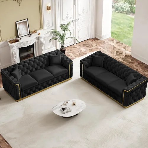Vista 12 de Sofá de dos plazas Chesterfield de terciopelo de 62.2 pulgadas, sofá de lujo blanco y dorado, beige Gris