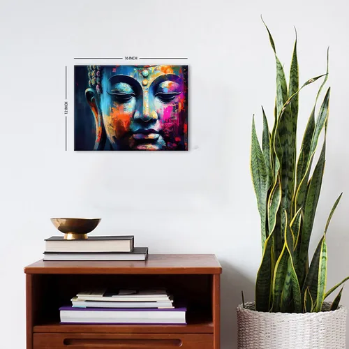 Vista 6 de Arte de pared abstracto de Buda para sala de estar, textura de mármol colorida, lienzo de Buda, decoración Zen de pared en rosa y azul, obras