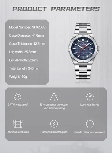 Vista 5 de NAVIFORCE Reloj de acero inoxidable para hombre, analógico, de cuarzo, impermeable, deportivo, de negocios, casual, con fecha y calendario