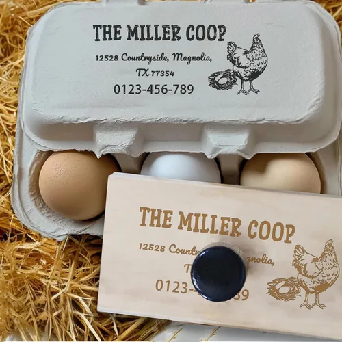 Vista 6 de UBJVA Sellos de cartón de huevos personalizados personalizados para huevos frescos de granja, sello de goma de madera para gallinero de granja