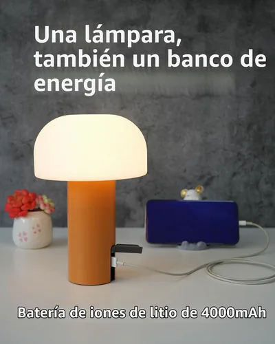 Vista 4 de Lámpara de mesa de hongos para exteriores, recargable, inalámbrica, impermeable, portátil, funciona con pilas, con carga USB, luz nocturna de Naranja