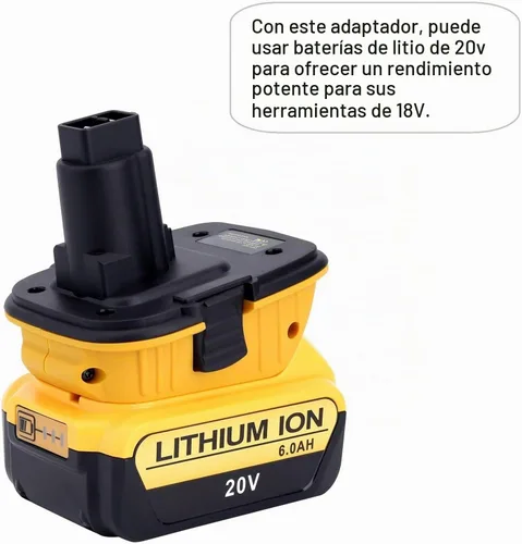 Vista 8 de Paquete de 2 adaptadores de batería DCA1820 compatibles con herramientas Dewalt de 18 V, compatible con adaptador De-Walt de 18 V a 20 V, convierte