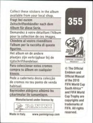Vista 2 de Pegatinas de la Copa Mundial de la FIFA de Panini 2010 #355 Thomas Sørensen Dinamarca - Adhesivo oficial de álbum de fútbol