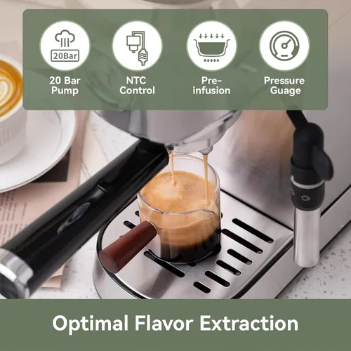 Vista 3 de Gevi - Máquina de café expreso de 20 barras con espumador de leche, compatible con cápsulas y tierra