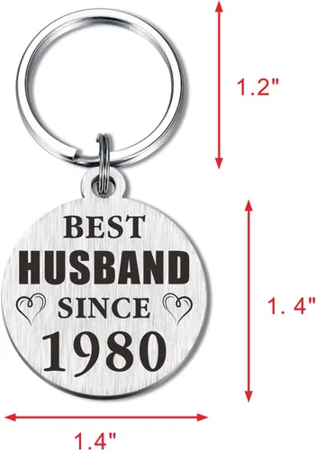 Vista 6 de TANWIH Llavero de 45 aniversario de boda, regalo para el mejor marido desde 1980, decoración de aniversario de 45 años para él y hombres, plateado