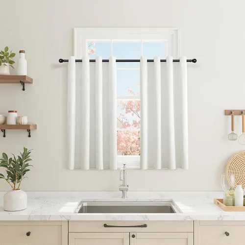 Vista 91 de Beige White Linen Blackout Curtains 90 Length 2 Panels Set for Living Room Bedroom, 100% Black Out Thermal Insulated Linen Drapes, Room Darkening