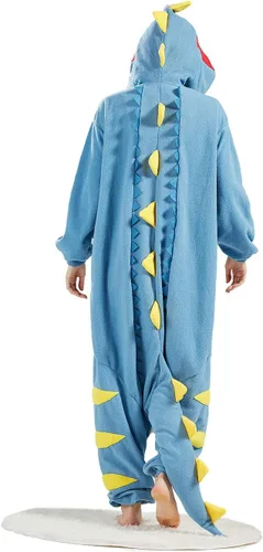 Vista 6 de DELEY Women Men Halloween Onesie Adult Pajamas Animal Cosplay Costume Homewear Sleepwear Jumpsuit,Tyrannosaurus