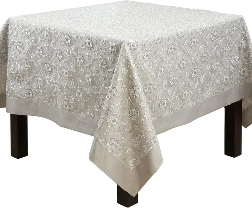 Vista 8 de SARO LIFESTYLE Camino de mesa bordado floral, plateado, 16"x120