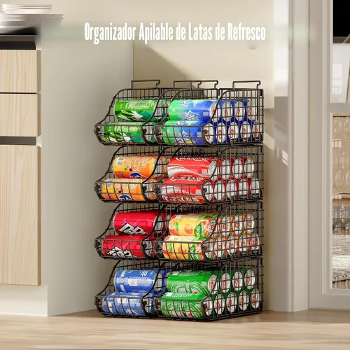 Vista 3 de Sonyabecca Paquete de 4 Organizadores Apilables para Alimentos Enlatados con Asas para Cocina, Organizador de Latas de Soda para Estantes