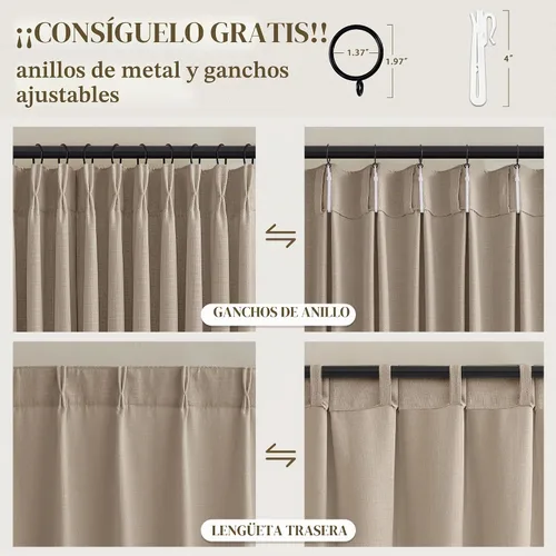 Vista 4 de TWODRAPES Burlywood - Cortinas plisadas de lino grueso de abedul de 96 Abedul Burlywood