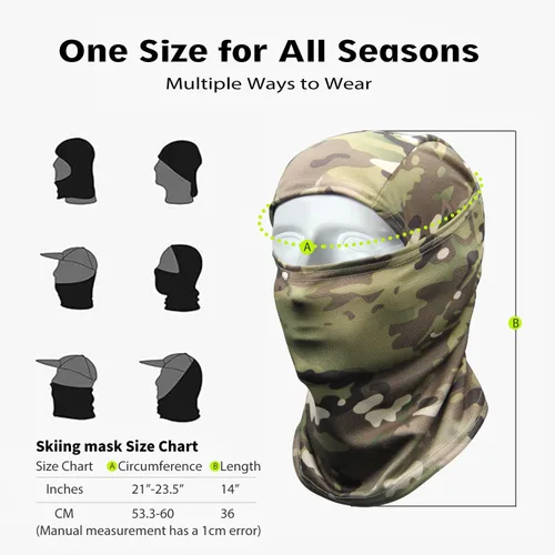Vista 5 de Máscara facial de camuflaje militar, bandana, pasamontañas, capucha para hombres y mujeres, entrenamiento táctico, ciclismo, esquí, resistente al