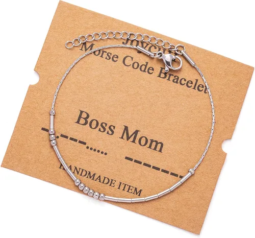 Vista 34 de JoycuFF Pulseras inspiradoras de código morse para mujeres, cuentas de plata, joyería con mantra de motivación, regalos para ella