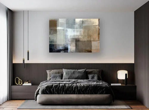 Vista 3 de Baisuart A61269 - Impresiones en lienzo de arte abstracto para pared, pinturas impresas en gris y marrón, lienzo estirado con marco de madera