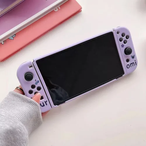 Vista 3 de Cute Kuromi Case Compatible with Nintendo Switch OLED Dockable Case Cover Ergonomic Soft TPU Grip Case for Joycon Sparkle Skin Set