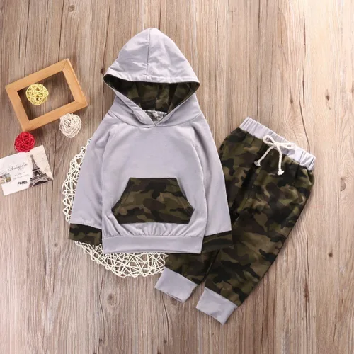 Vista 2 de Conjunto de ropa para bebé niño con capucha para otoño e invierno, pantalones de género neutro de manga larga