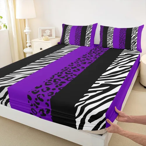 Vista 26 de Sábana bajera ajustable para niños, tamaño individual, diseño de cebra y leopardo con purpurina, decoración de habitación para niñas y mujeres, A1