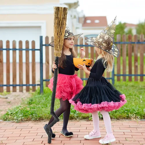 Vista 5 de Paquete de 3 accesorios para disfraz de escoba de bruja para escoba de bruja para adultos y niños, palo de escoba de mago, accesorios de escoba