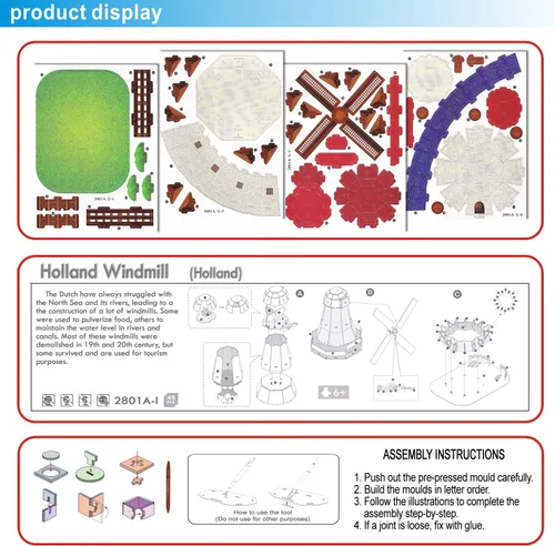 Vista 7 de Rompecabezas creativo 3D modelo de papel Holland Windmill DIY Fun & Educational Toys World Great Architecture Series, 45 piezas