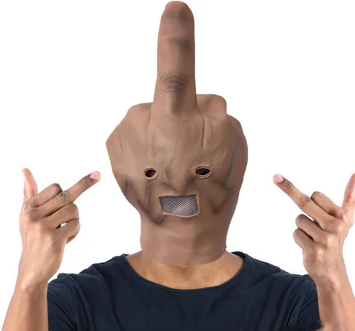 Vista 4 de Máscara de Halloween, máscara de dedo medio, máscaras divertidas de látex para adultos fiesta de disfraces para Halloween, cosplay