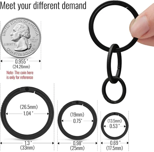 Vista 5 de KeyUnity Titanium Flat Key Rings, 332517.5mm Side Pushing Split Ring for Key Carabiner Flashlight Knife Dog ID Collar Tag
