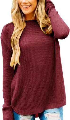 Vista 11 de MEROKEETY Suéteres de manga larga casuales para mujer 2025 con cuello redondo suelto, suéteres de punto estilo pulóver para otoño e invierno Beige