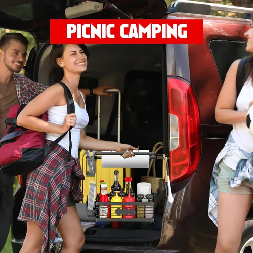 Vista 7 de Organizador de Parrilla para Parrilla al Aire Libre, Organizador de Barbacoa con Soporte de Toalla de Papel de Camping y Soporte de Platos