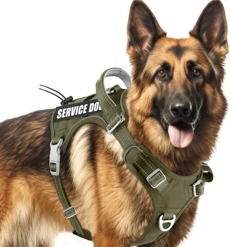 Vista 16 de BARKBAY Chaleco táctico para perro, arnés ajustable reflectante K9, de fácil control, sistema militar Molle para perro, sin tirones, color negro