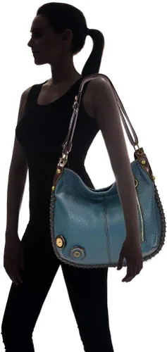 Vista 8 de Chala Bolsos de mano, estilo casual, suave, con hombro grande o bolso cruzado con llavero, color azul marino, Búho
