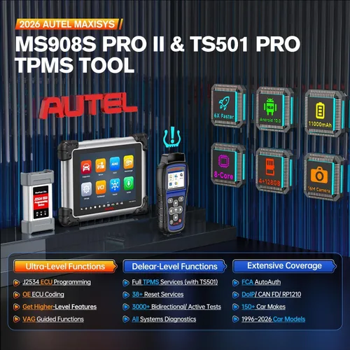Vista 2 de Escáner Autel MaxiSYS MS908S PRO II, con $219 TS501 PRO TPMS herramienta de reaprendizaje 2026 J2534 ECU Pr0gramming as Ultra MS909 Elite 2 Pro