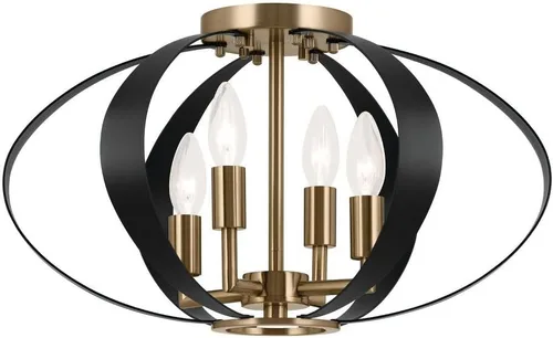 Vista 4 de Kichler Cecil 52588CPZ - Lámpara ovalada empotrada de 4 luces, de mediados de siglo en bronce champán para pasillo, entrada o pequeña sala de estar