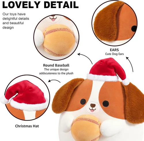 Vista 8 de Onsoyours Animal de Peluche Original de Perro Beagle Navideño con Gorro de Béisbol de Santa - Juguete de Peluche de Cachorro Deportivo Suave de 12