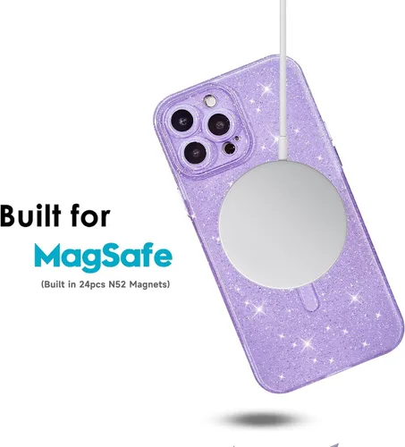 Vista 3 de oakxco Funda con Purpurina para iPhone 13 Pro Funda de Teléfono de Silicona Compatible con Magsafe, Femenina Linda Brillante con Lentejuelas