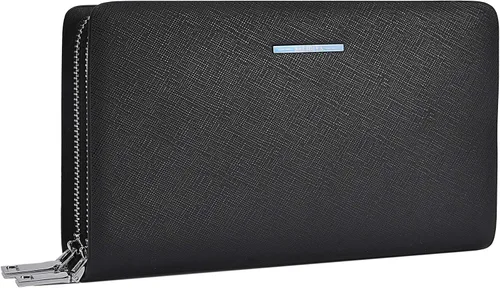 Vista 6 de Bolso de mano para hombre, de piel auténtica, cartera larga, tarjetero