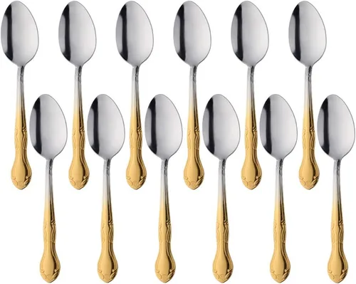 Vista 76 de Cucharas de sopa, cucharas redondas de acero inoxidable para caldo con borde de flor, juego de 12 piezas de acero inoxidable para café, azúcar