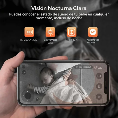 Vista 3 de owltron Cámara de seguridad interior 2K, cámaras de 360° para seguridad del hogar con detección de movimiento, WiFi de 2.4G para Blanco-350°