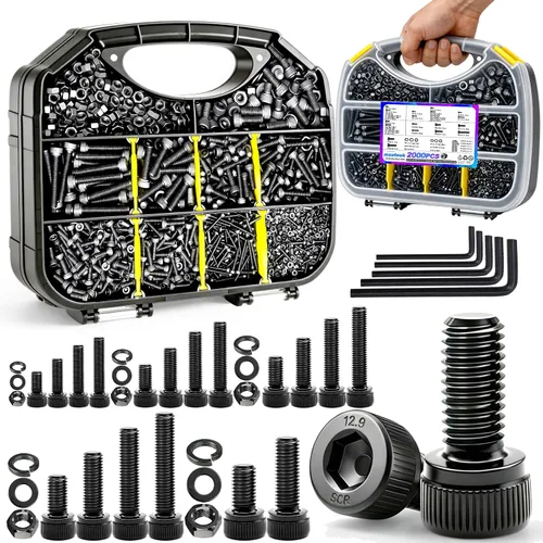 Vista 13 de mxuteuk Juego de tornillos M5 de 185 piezas, kit de tuercas, pernos y tornillos de cabeza hexagonal M5, pernos de acero de aleación de grado 12.9