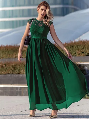 Vista 4 de Miusol - Maxi vestido floral con encaje para fiesta de noche y uso formal para mujer