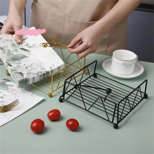 Vista 5 de Rustic Metal Napkin Holder Square Paper Organizer Kitchen Restaurant Tabletop(1 Black)