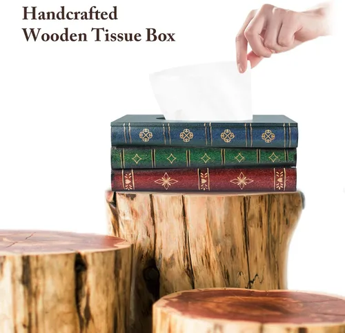 Vista 2 de NiHome Funda rectangular para caja de pañuelos de madera, soporte rústico para pañuelos, ideal para baño, mesita de noche, oficina, automóvil, parte