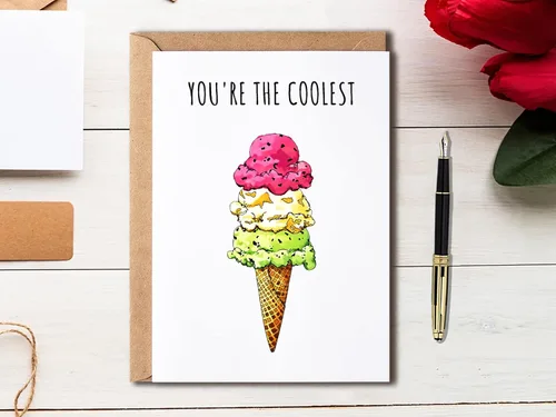 Vista 4 de EdgarGifts You're The Coolest - Tarjeta de helado - Tarjeta de amor - Tarjeta de mejor amigo - Tarjeta de cumpleaños - Tarjeta de felicitación linda