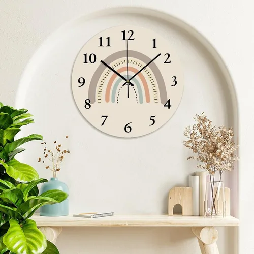 Vista 3 de Reloj de pared bohemio arcoíris rústico de PVC arcoíris de 12 x 12 pulgadas, decoración de cocina, regalos de dormitorio, funciona con pilas, reloj