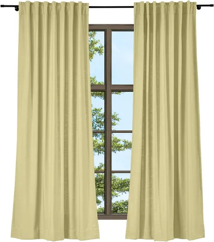Vista 16 de TWOPAGES Cortina de lino beige sólido de algodón con pestaña trasera, elegante cortina natural para cocina (1 panel, 50 x 63 pulgadas)