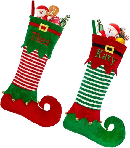 Vista 8 de Calcetín de Navidad Personalizado Grande Tejido Personalizado Bordado con Nombre Calcetín de Navidad para Familia Niños Mascotas Decoración