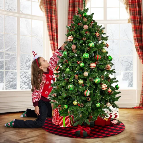 Vista 5 de Joiedomi - Falda de árbol de Navidad de 36" a cuadros de búfalo, color rojo y negro, alfombrilla decorativa para fiestas de Navidad, víspera de Año