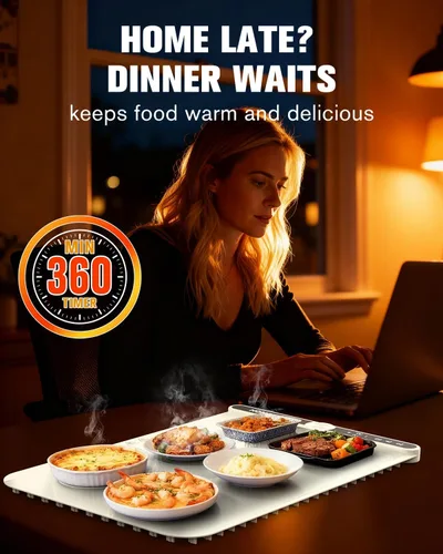 Vista 6 de Tapete de calentamiento de alimentos, bandeja de calentamiento eléctrico de calentamiento rápido con 9 ajustes de temperatura y temporizador de 6