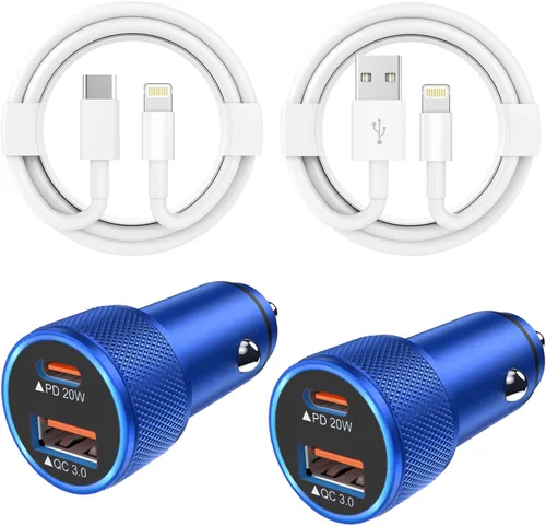 Vista 12 de Cargador de coche para iPhone de Apple, cargador de coche rápido para iPhone【2Pack】Adaptador de cargador de coche de doble puerto USB C